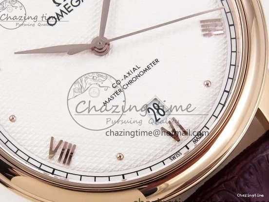 0219 Modern De Ville Date RG MKF 1:1 Best Edition White Textured Dial Roman Marker on Brown Leather Strap A 7752